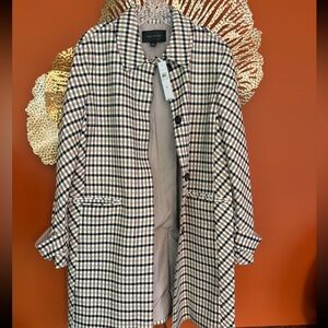 Ann Taylor Black and White Checkered Trench Coat